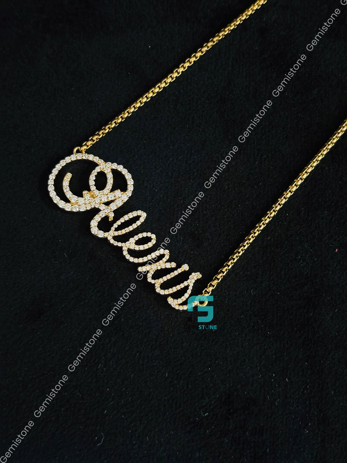 925 Silver Custom Initial Name Moissanite Pendant Necklace