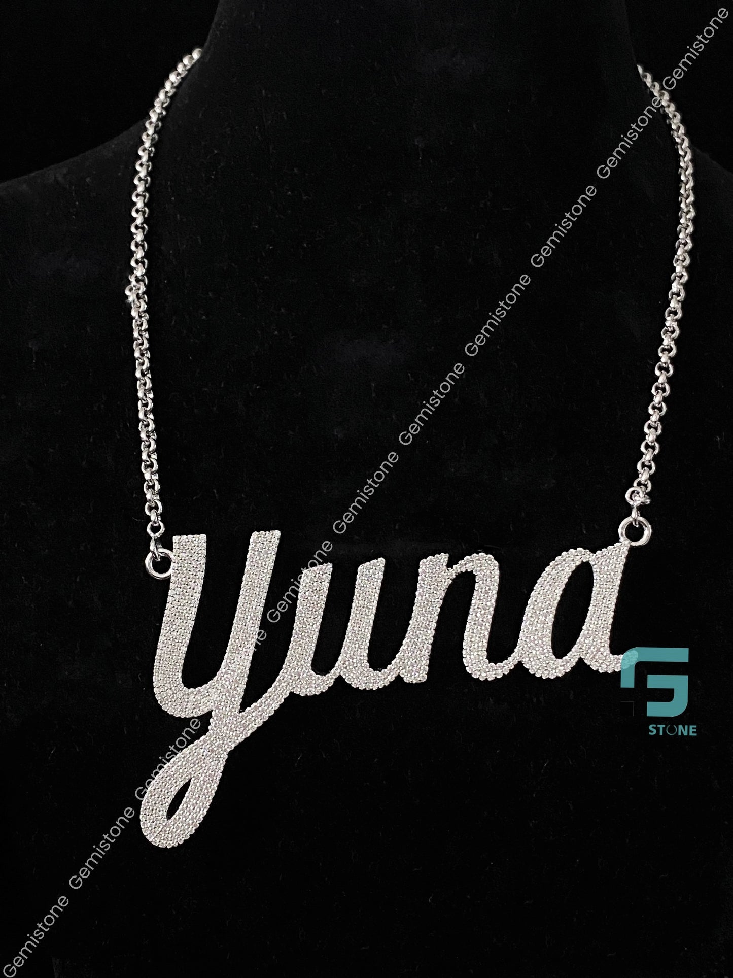 925 Silver Initlal YUNA Name Letter Moissanite Neckalce Pendant For Women