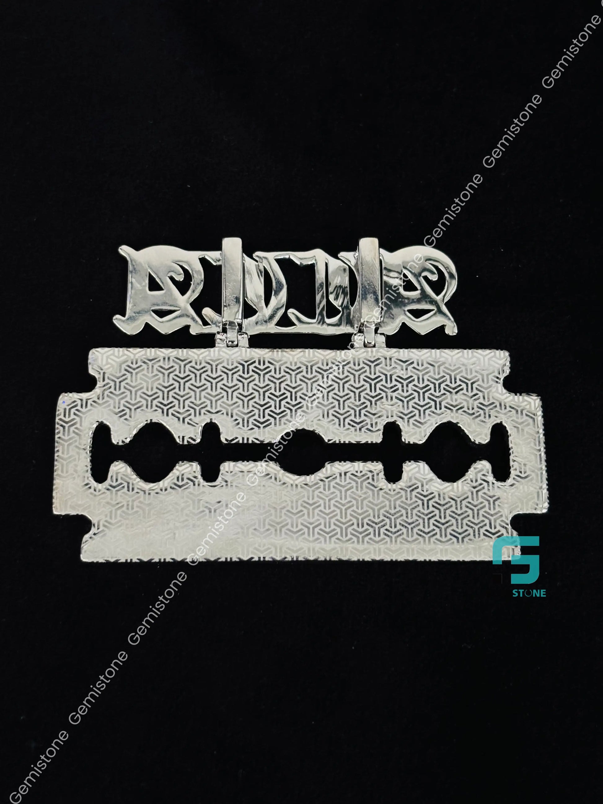 Custom Name With Razor Blade Pendant For Men