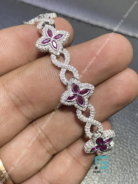 Custom Pink Clover Moissanite Bracelet