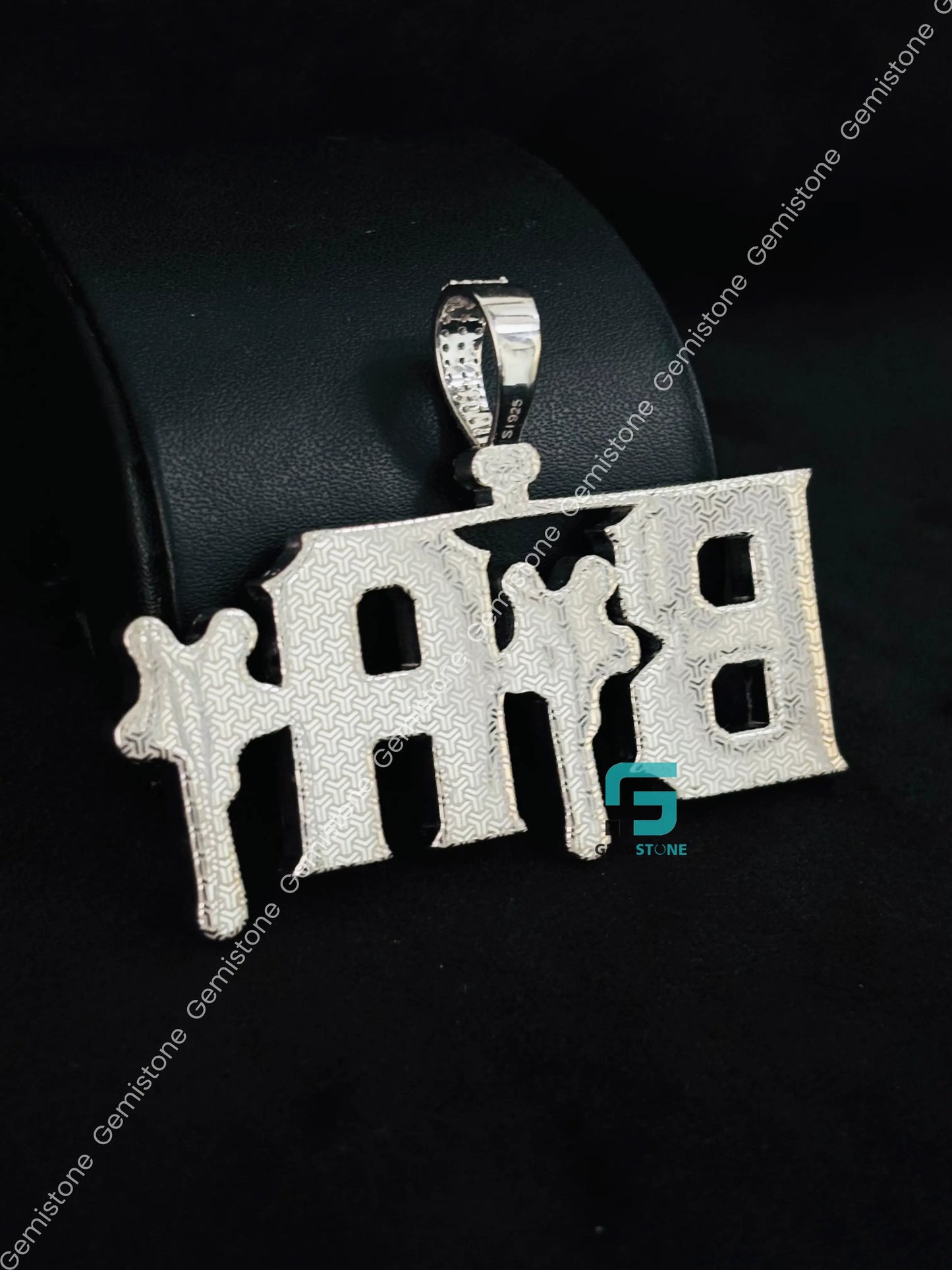 Custom name White Moissanite with Red Center Stones Hip Hop Pendant