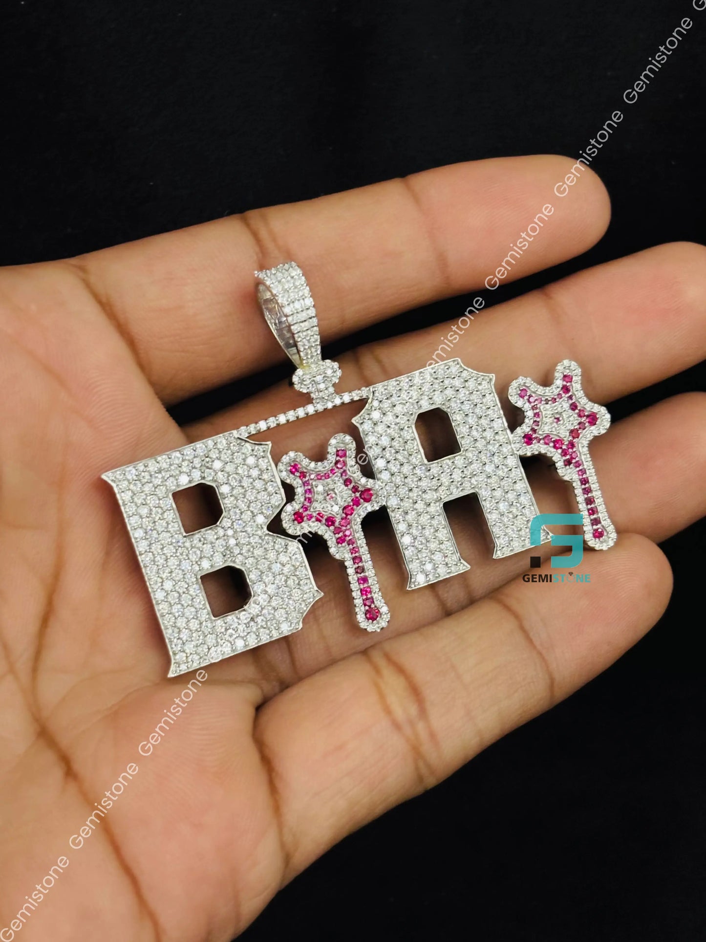 Custom Intial Letter White & Red Diamond Moissanite Pendant