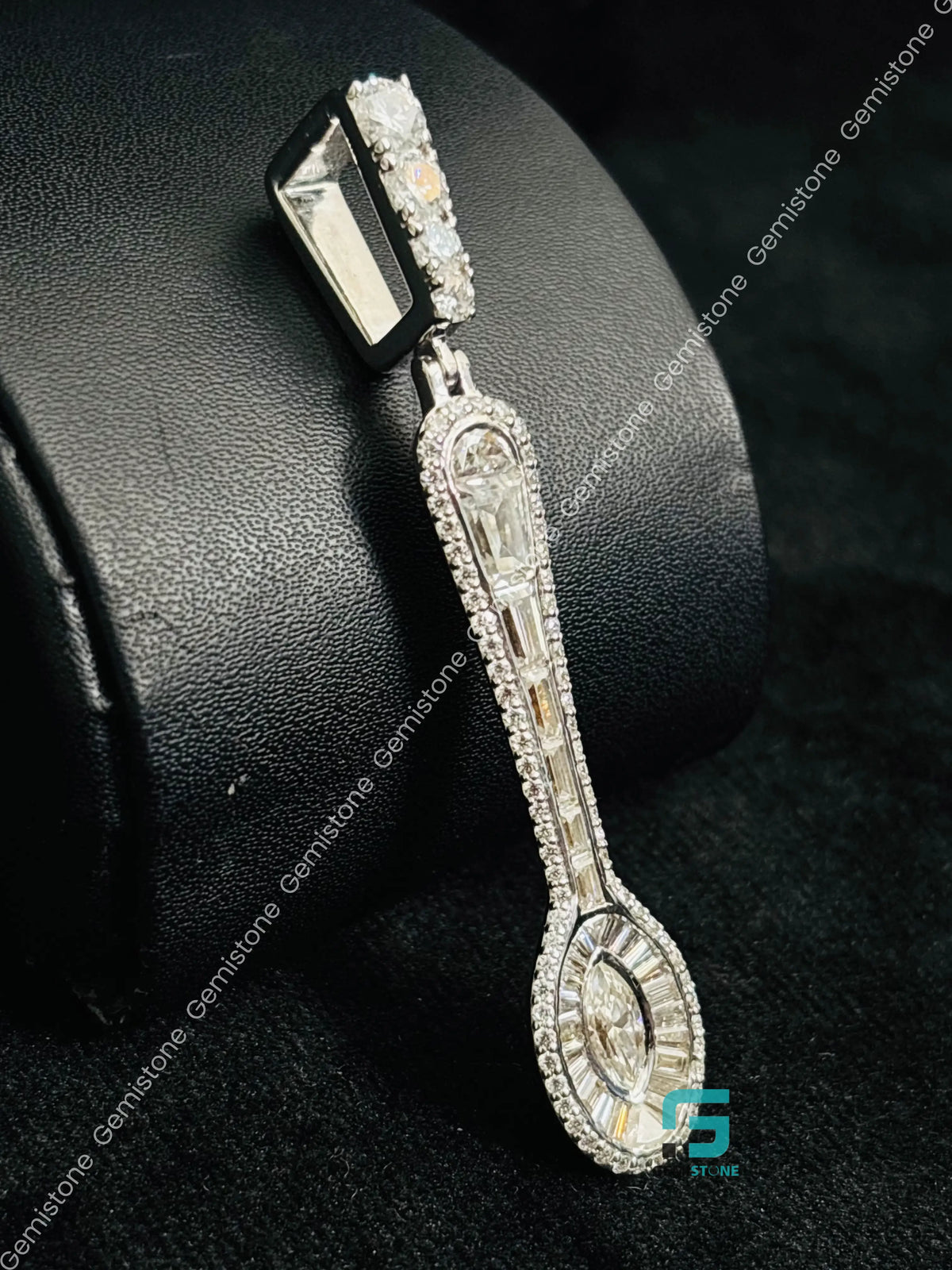 Baguette Moissanite Dainty Spoon Iced Out Charm Pendant