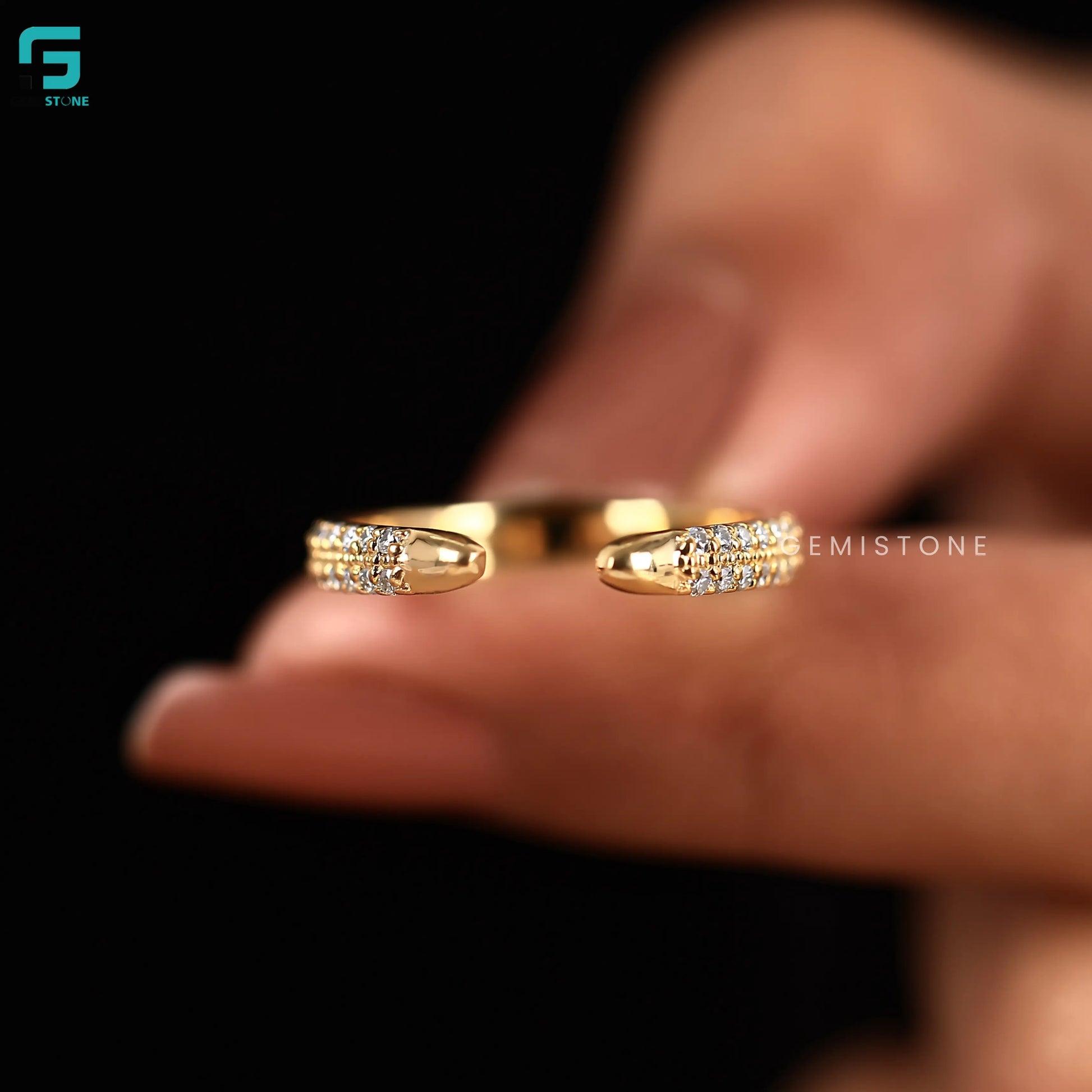 Dainty Open Cuff Round Lab Diamond Wedding Band For Women