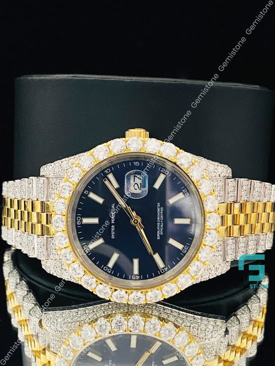 Dark_Blue_Dial_Moissanite_Two_Tone_Moissanite_Diamond_Watch