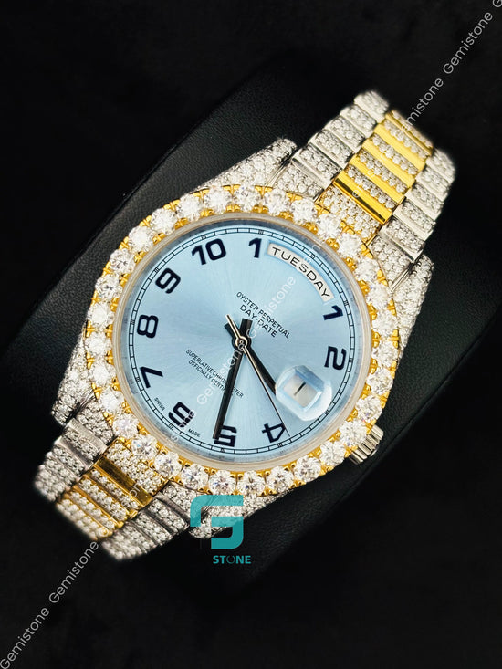 Day Date Moissanite Iced Out Studded Moissanite Watch