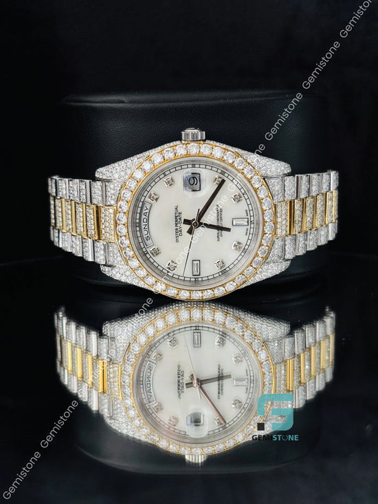 Day Date Moissanite Two Tone Hip Hop Watch