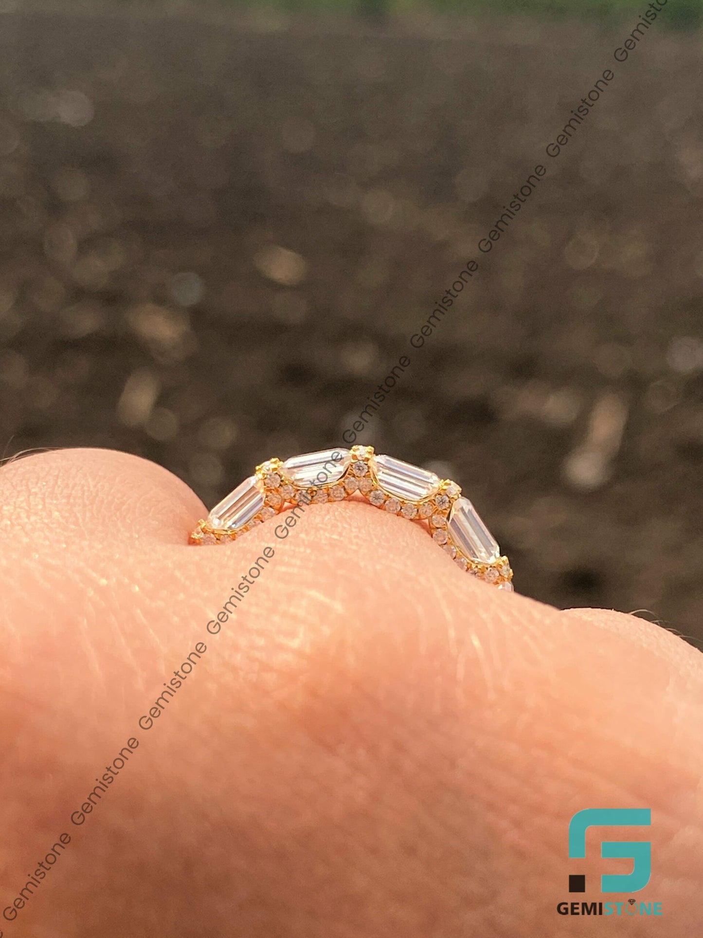 East West Moissanite Emerald Cut Diamond Band | Women's Wedding Band