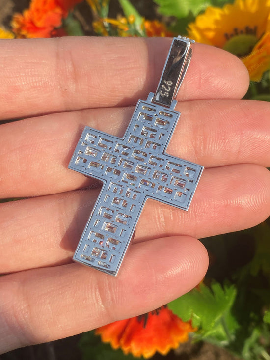 VVS Emerald Cut Moissanite Diamond Cross Pendant Men