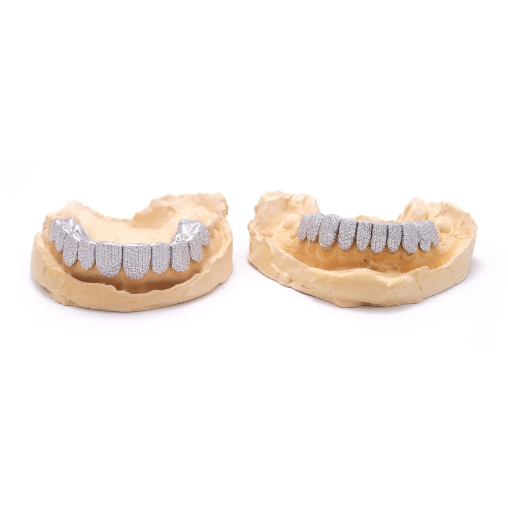 10 On 10 925 Sterling Silver VVS Moissanite Custom Grillz Teeth