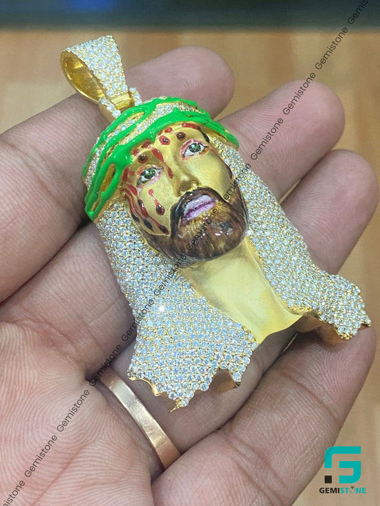 3D Iced Moissanite Jesus Head Pendant