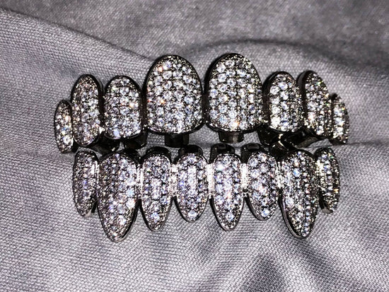 Fully Iced Out Joker Gold VVS Moissanite Diamond Grillz On Teeth