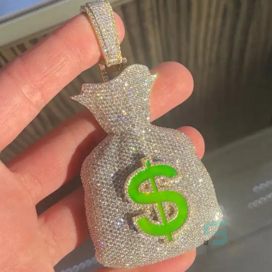 Iced Out Moissanite Round Diamond Money Bag Pendant
