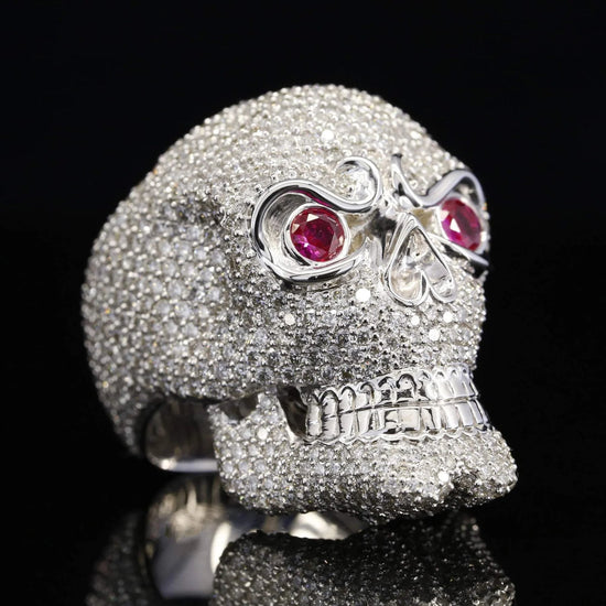 952 Silver Round Moissanite Hip Hop Diamond Skull Ring