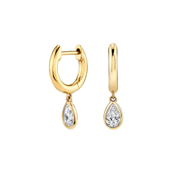 Diamond Solitaire Teardrop Huggie Earrings