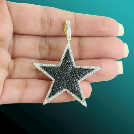 Iced Black and White Moissanite Diamond Star Pendant