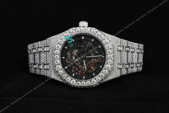 Men's Custom Iced Out Real Moissanite Skeleton Watch For Men