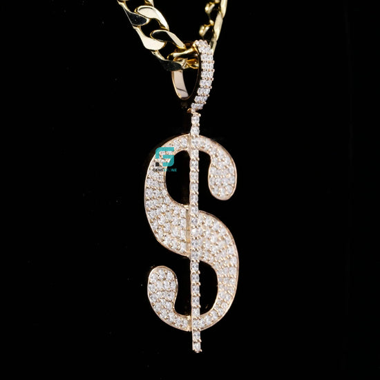 Custom Round Moissanite Fully Iced Out Dollar Sign Pendant