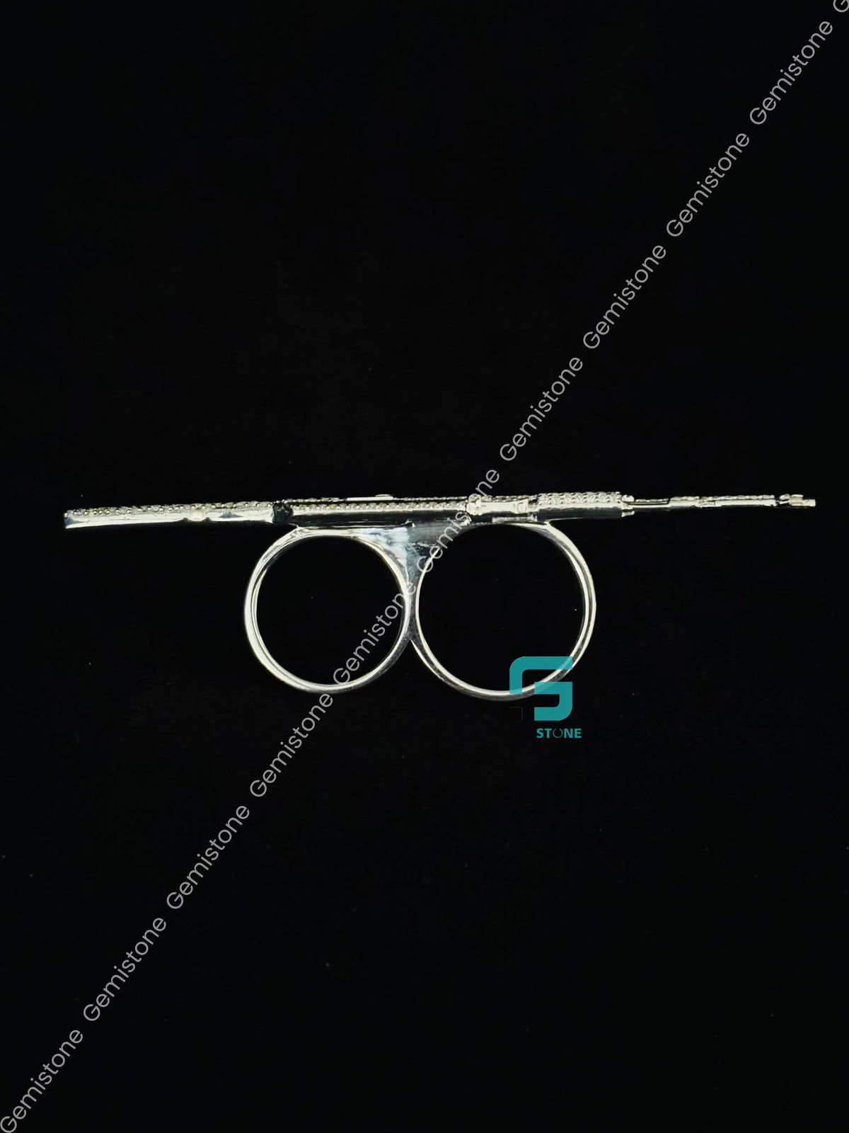 925 Silver Double Finger Gun VVS Moissanite Rapper Ring