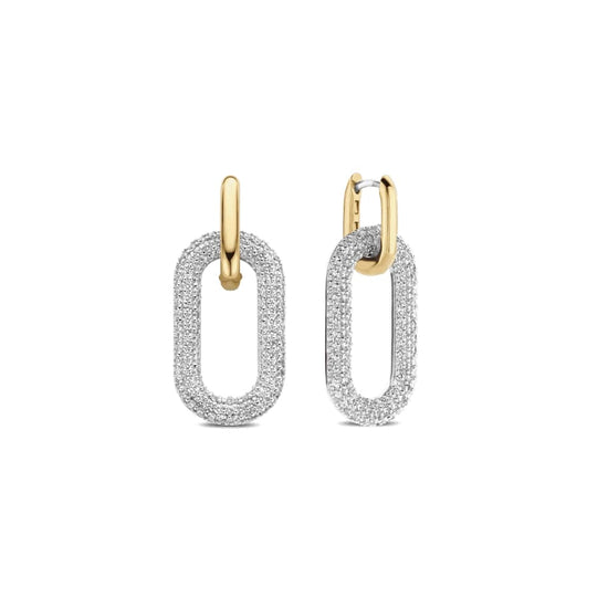 Pave Drop Link Chain Earrings For Women