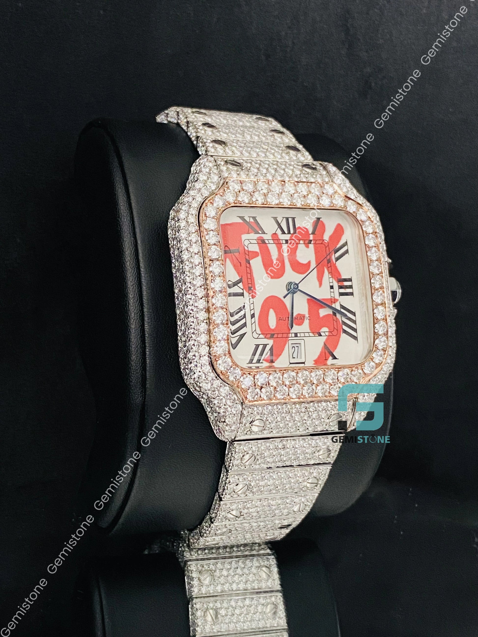 Dual Tone Moissanite Bust Down Hip Hop Watch