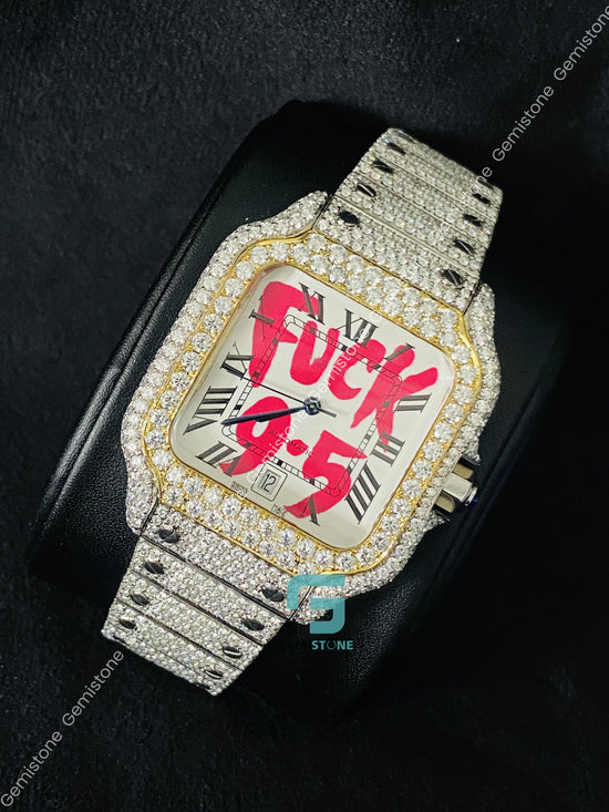 Dual Tone Moissanite Roman Number Cartier Watch for Men_s