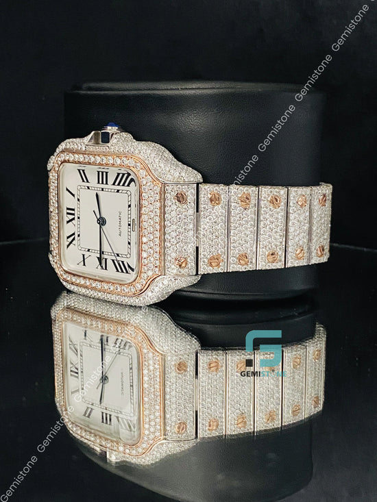 Dual Tone Moissanite Rose Gold Plating Luxury Watch