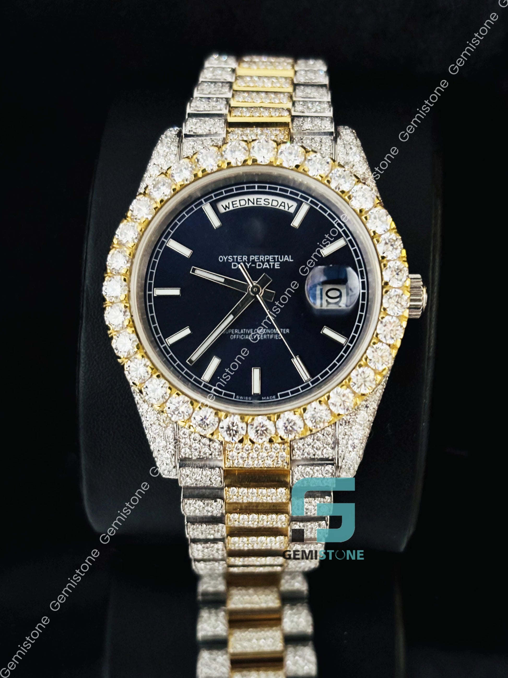 Dual Tone Moissanite Royal Blue Dial Iced Out Watch