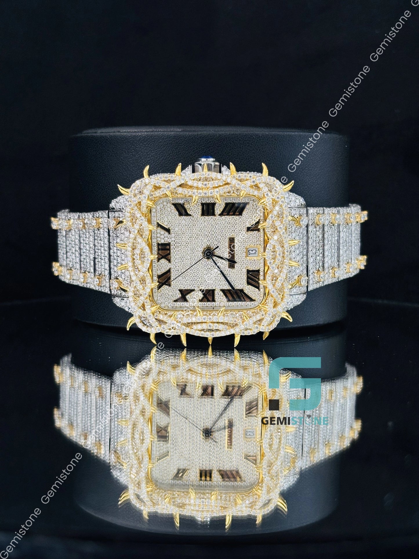 Dual Tone Moissanite Thorn Moissanite Iced Out Watch