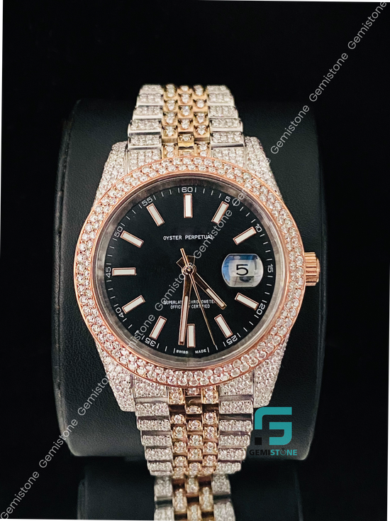 Dual Tone White Dial Bar Moissanite