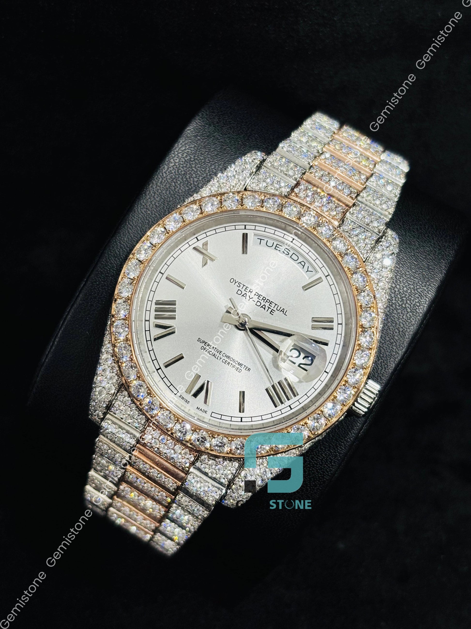 Dual tone Moissanite Iced Out Hip Hop Watch