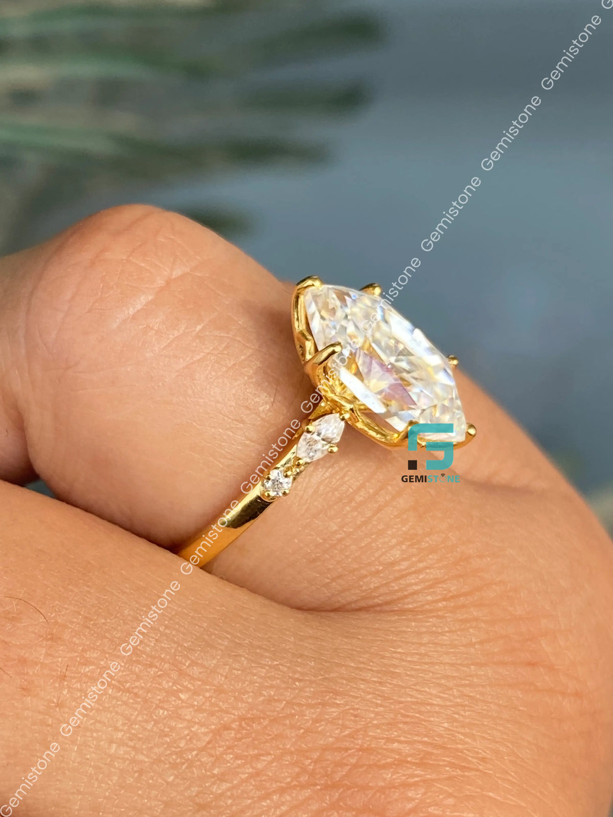 4Ct Hexagon Cut Petal Prong Moissanite Solitaire Engagement Ring