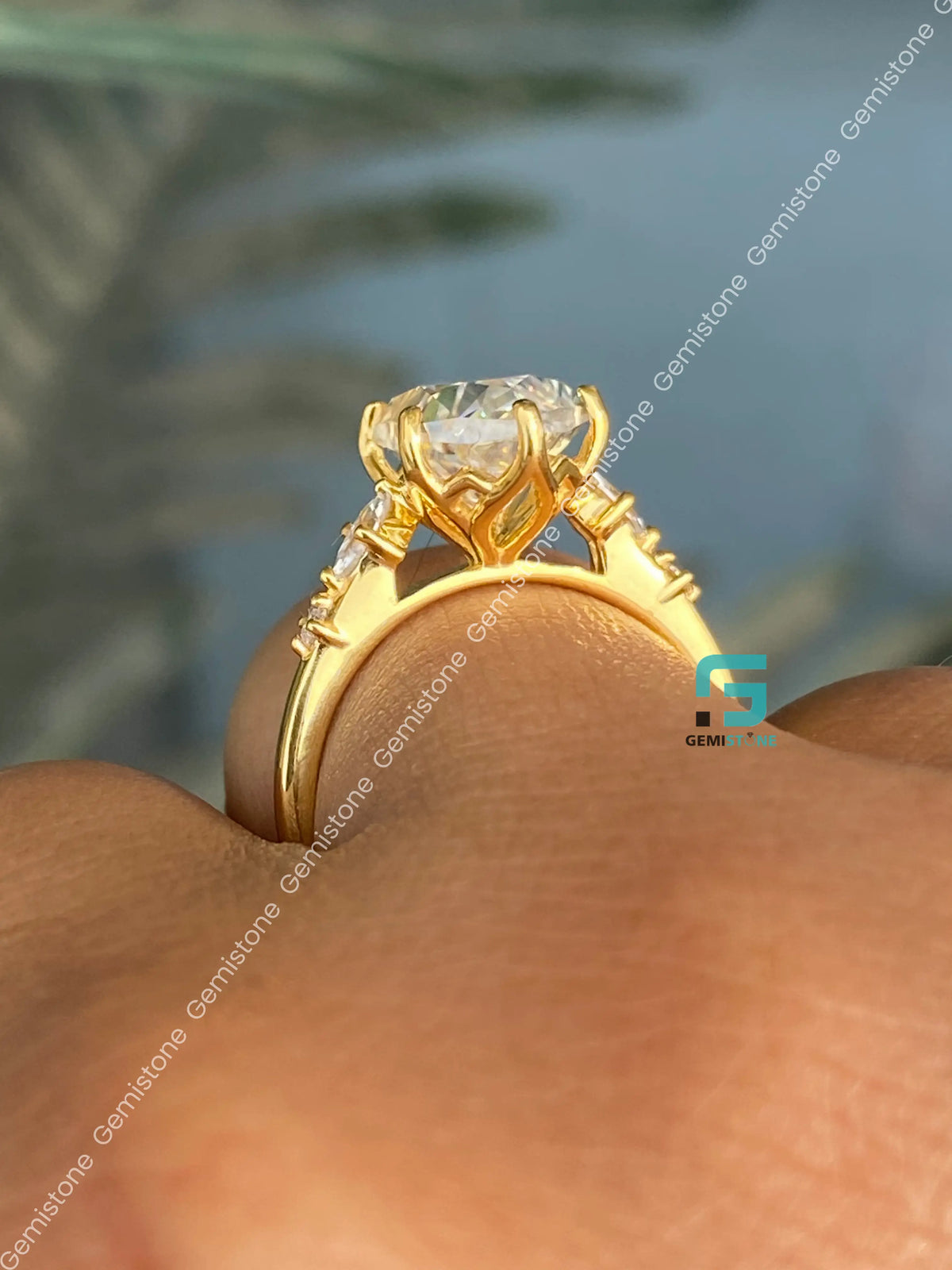4Ct Hexagon Cut Petal Prong Moissanite Solitaire Engagement Ring