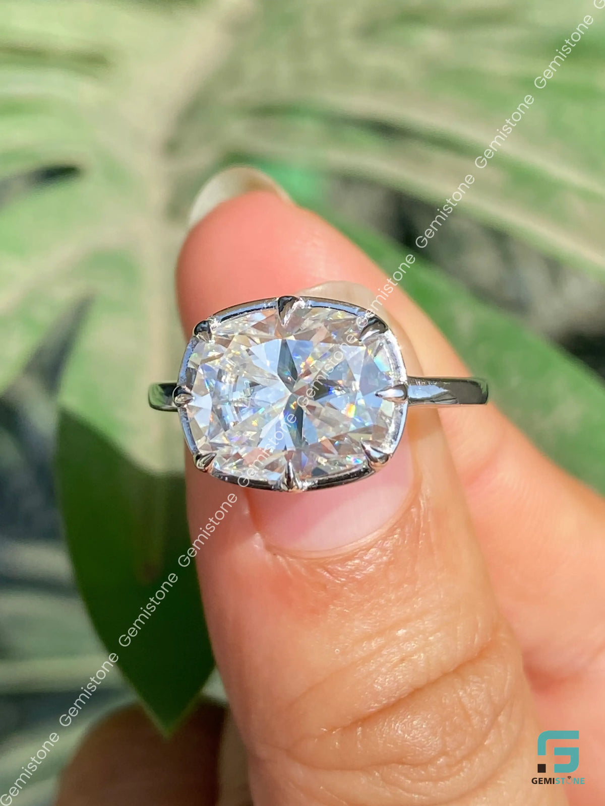 East West Elongated Cushion Moissanite Zendaya Celebrity Ring