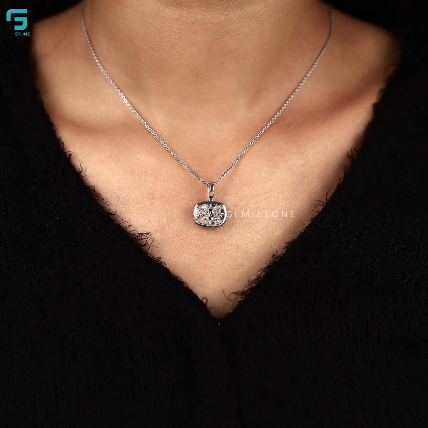 East West Elongated Cushion Cut Lab Diamond Pendant For Women