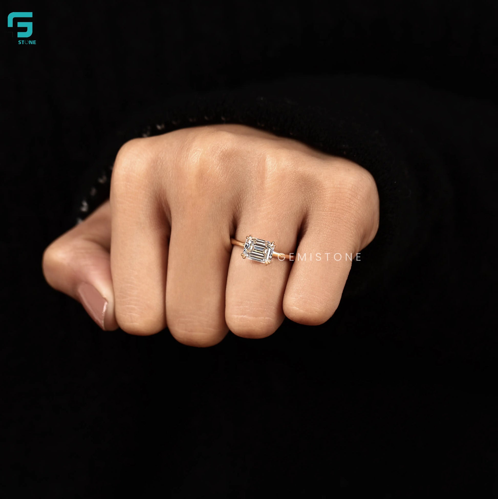 East West Emerald Cut Lab Diamond Ring