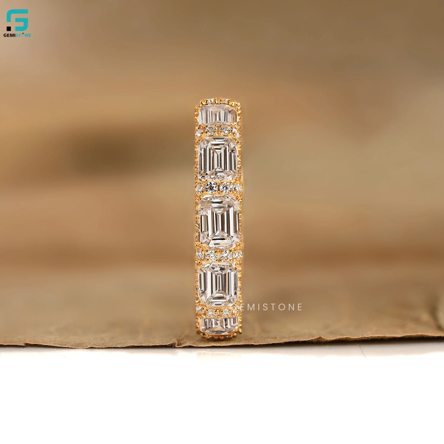 East West Emerald Cut Wedding Band