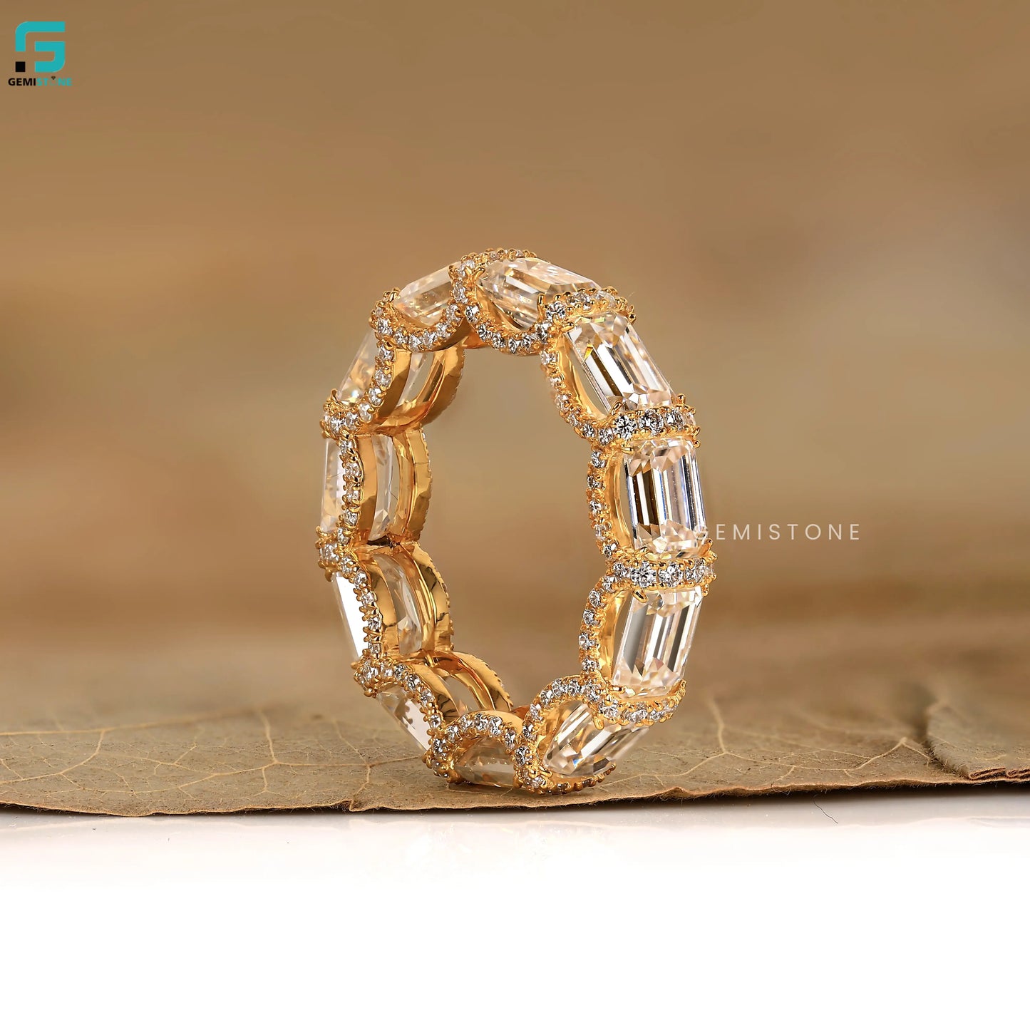 East West Emerald Cut Wedding Band For Women