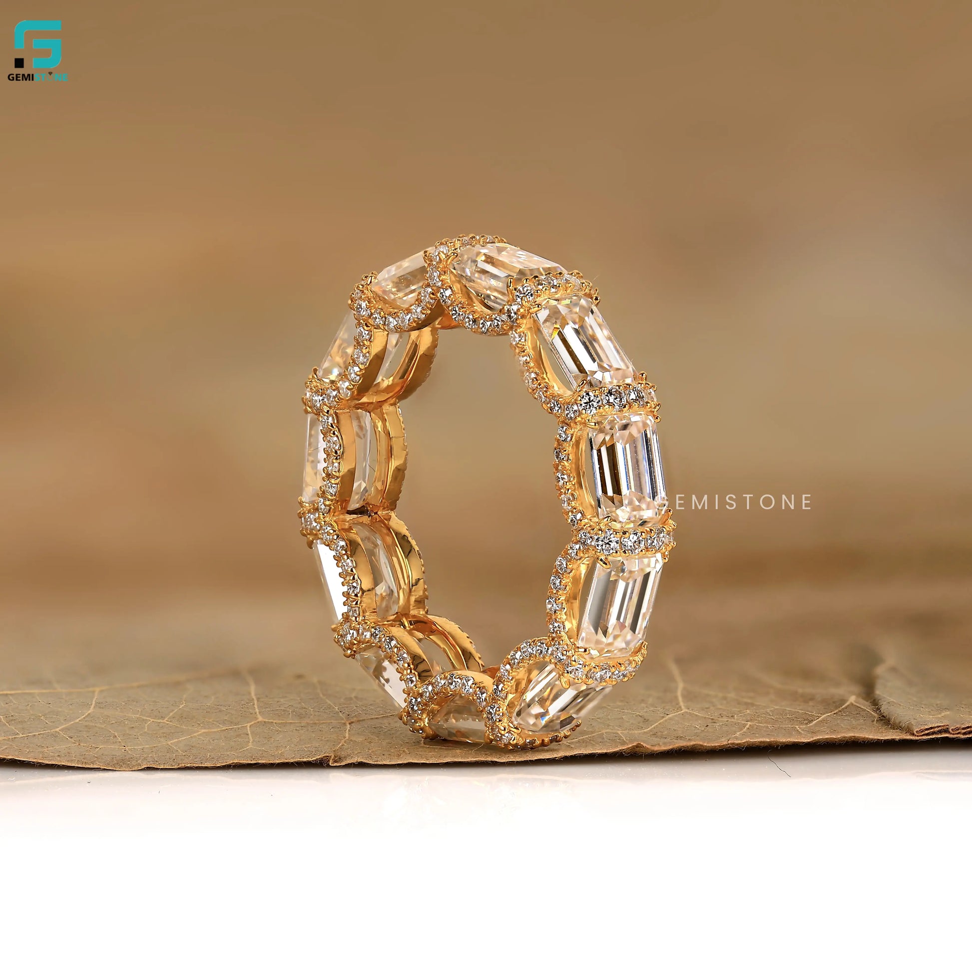 East West Emerald Cut Wedding Band For Women