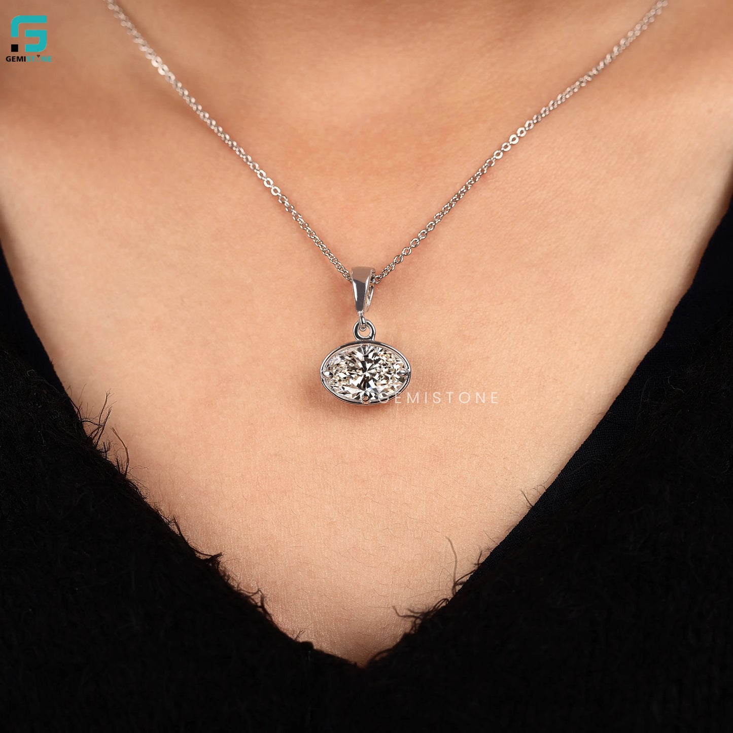 East West Oval Lab Diamond Pendant