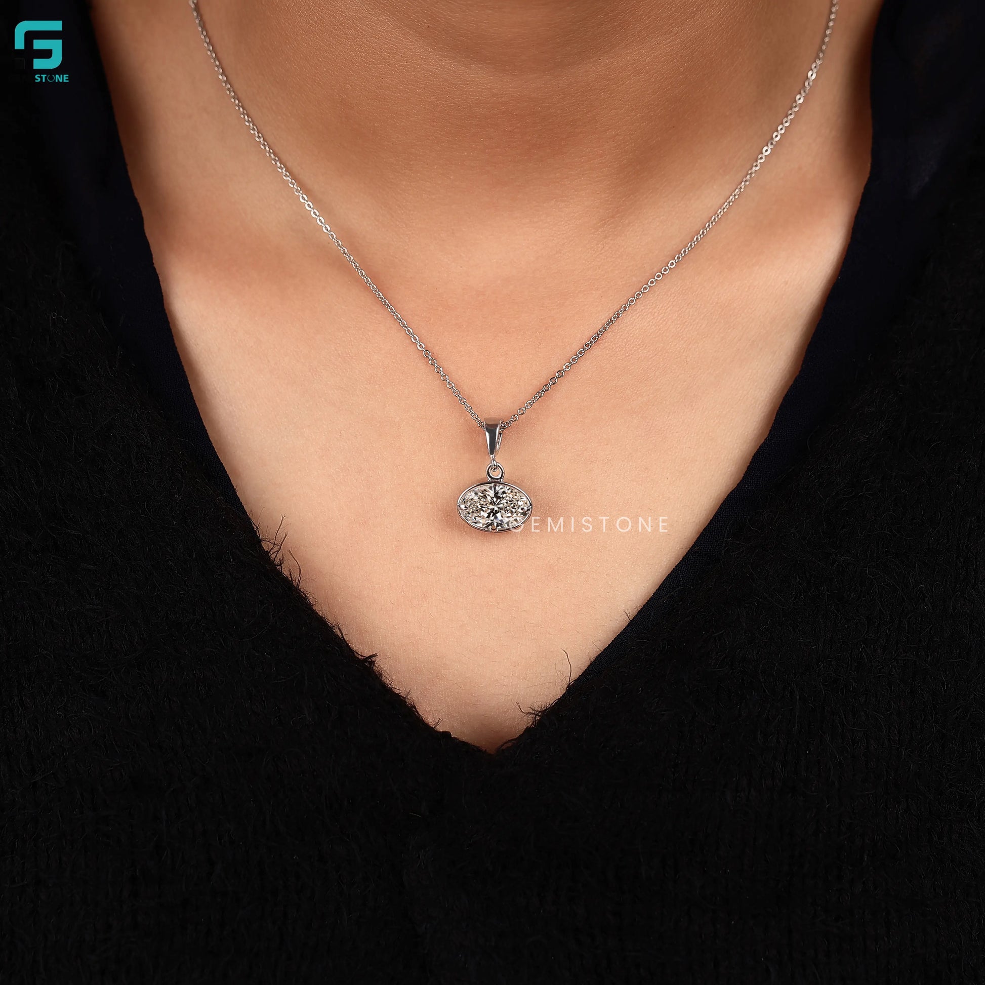East West Oval Lab Diamond Pendant For Women