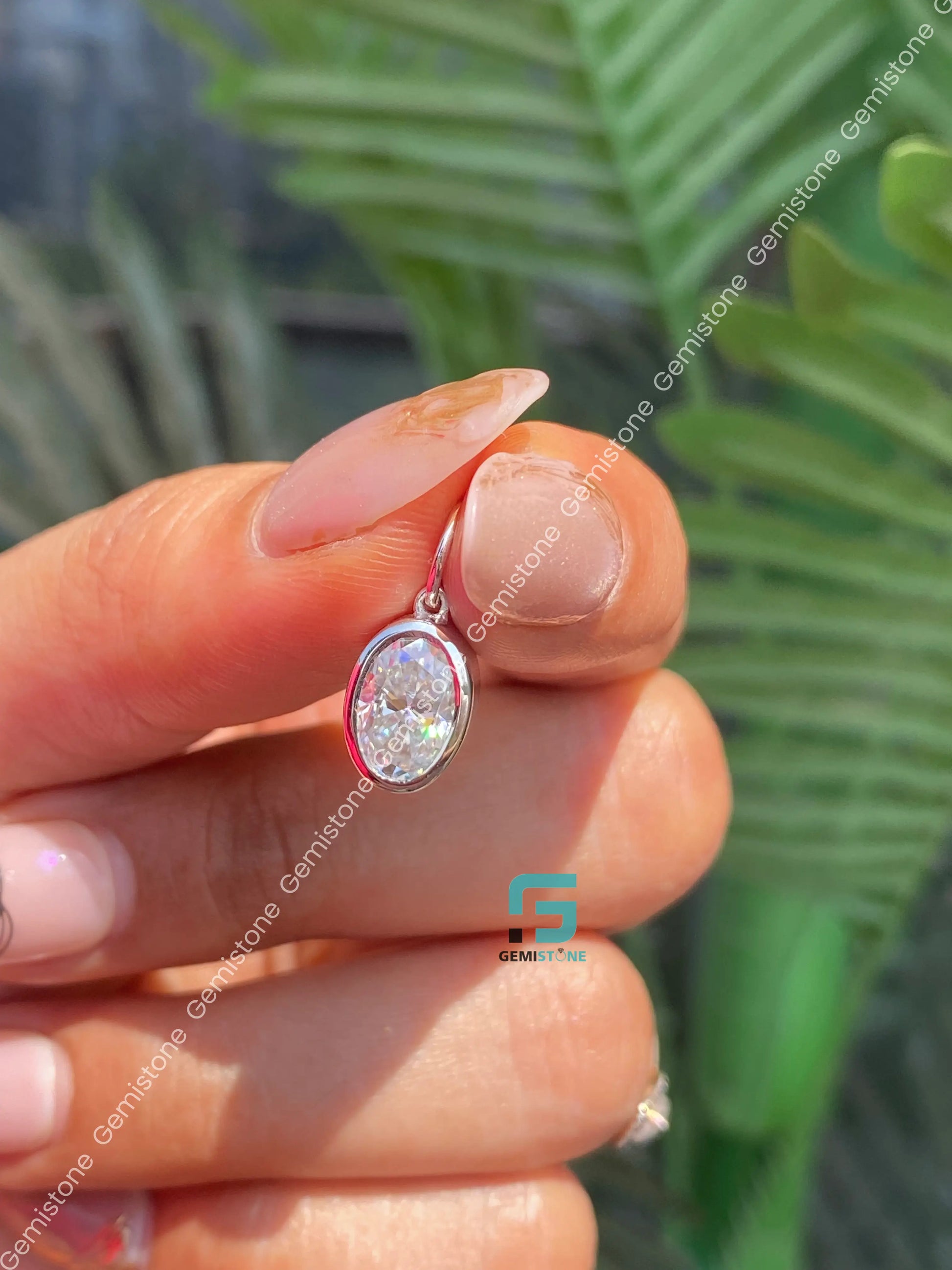East West Oval Moissanite Bezel Set Pendant