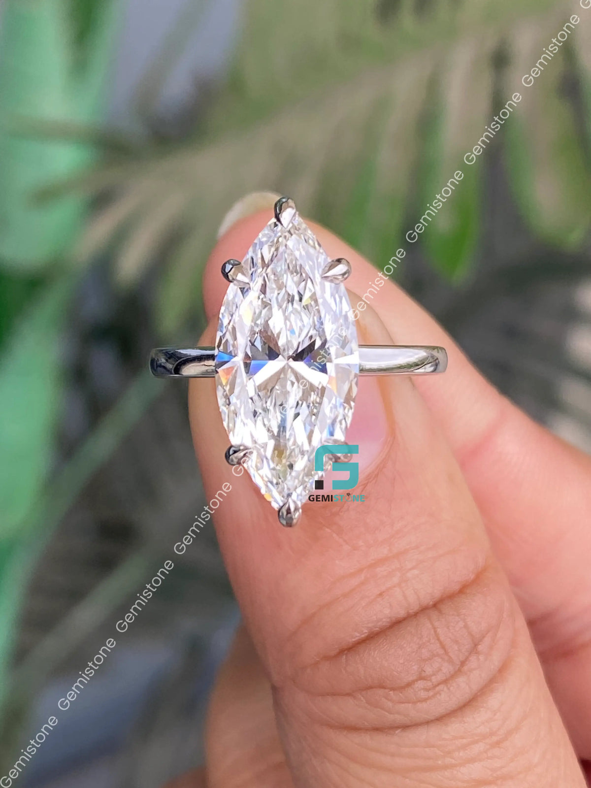 5CT Elongated Marquise Cut Hidden Halo Moissanite Engagement Ring