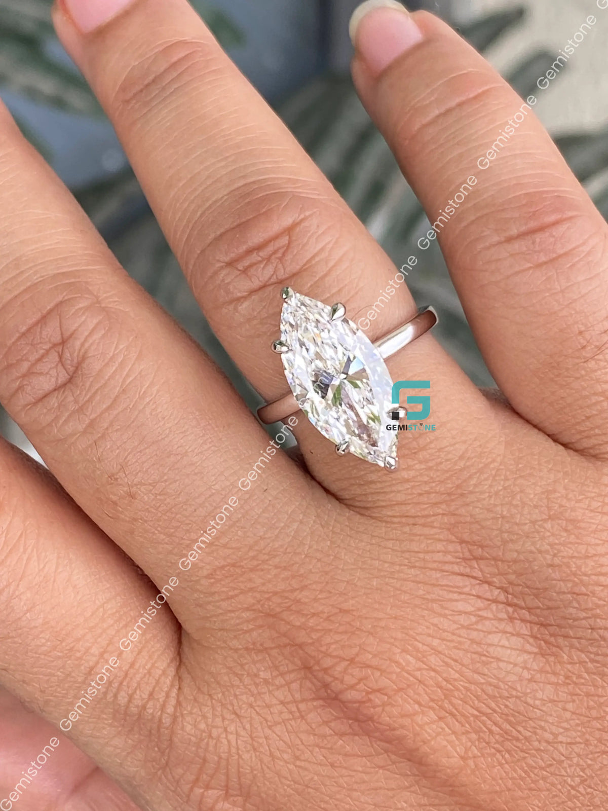 5CT Elongated Marquise Cut Hidden Halo Moissanite Engagement Ring
