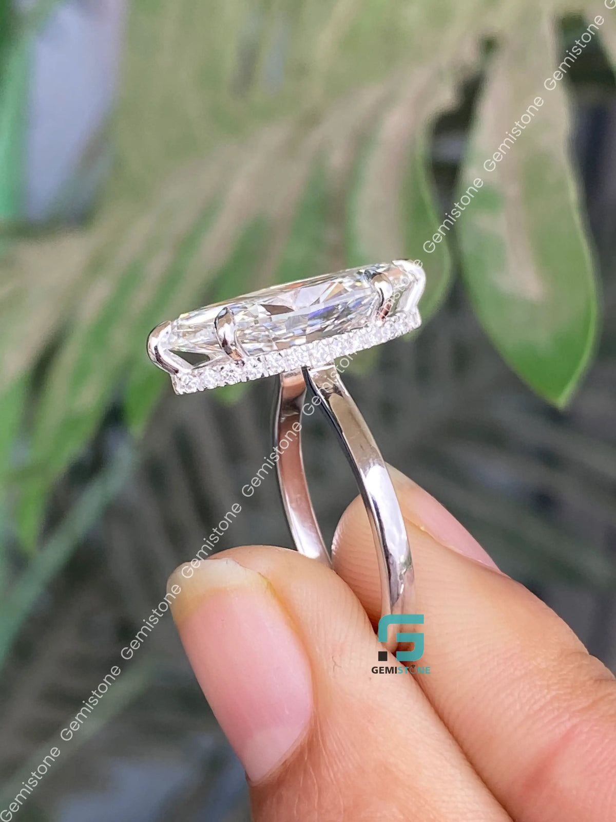 5CT Elongated Marquise Cut Hidden Halo Moissanite Engagement Ring