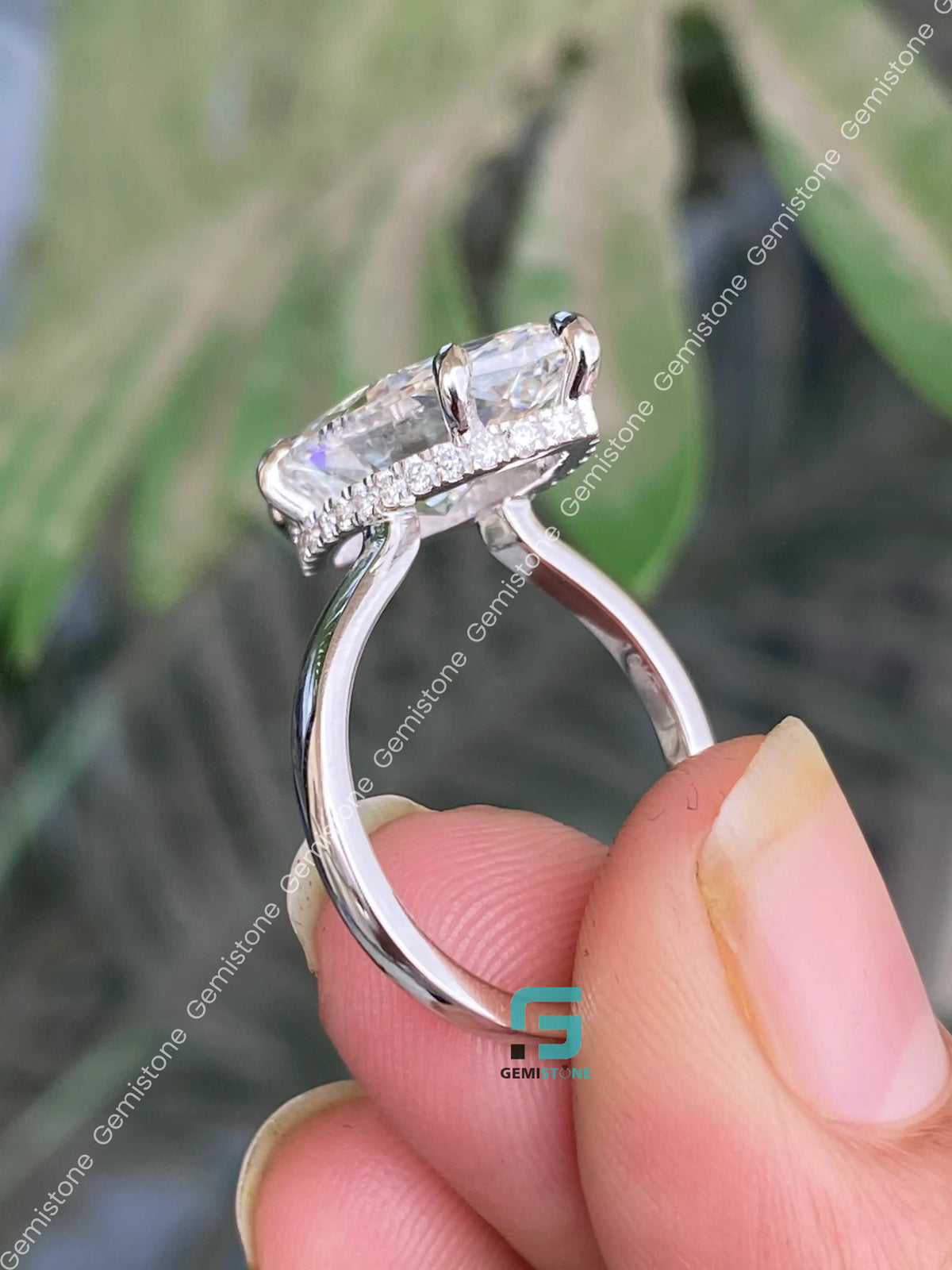 5CT Elongated Marquise Cut Hidden Halo Moissanite Engagement Ring