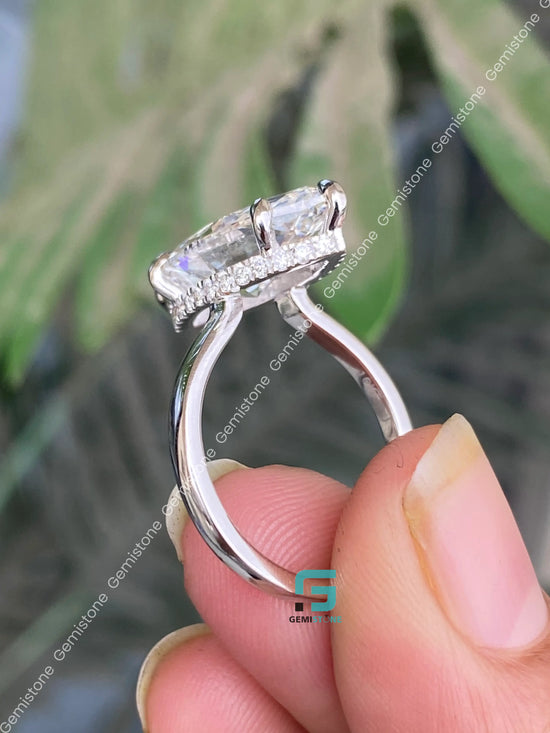 5CT Elongated Marquise Cut Hidden Halo Moissanite Engagement Ring