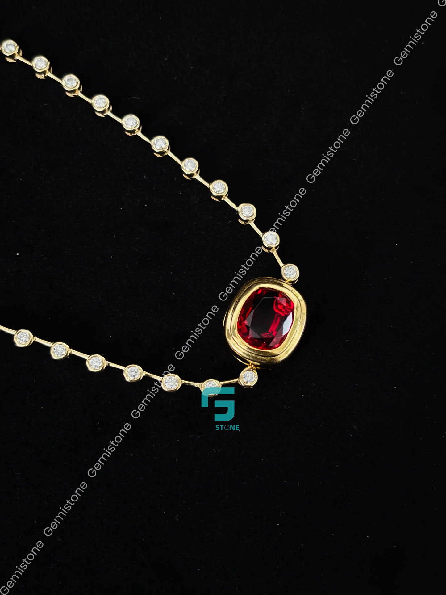 Red Rubby Cushion Cut Bezel Set Moissanite Pendant Necklace