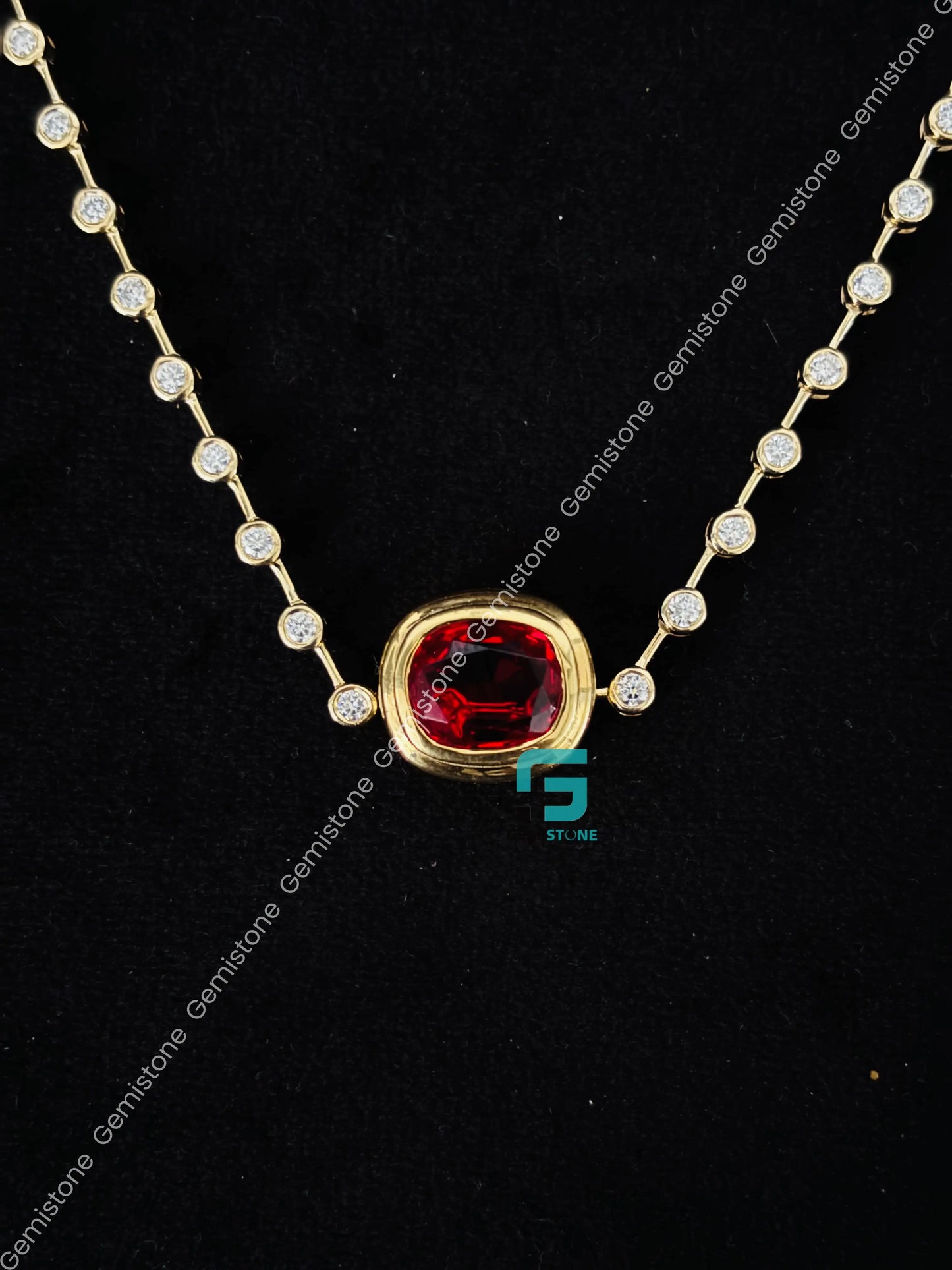 Red Rubby Cushion Cut Bezel Set Moissanite Pendant Necklace