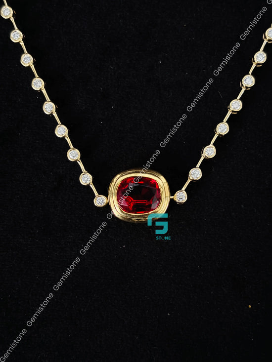 Red Rubby Cushion Cut Bezel Set Moissanite Pendant Necklace